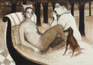 CIENFUEGOS BROWN Gonzalo,Figurative reclining couple with dog,1990,John Moran Auctioneers 2020-10-27