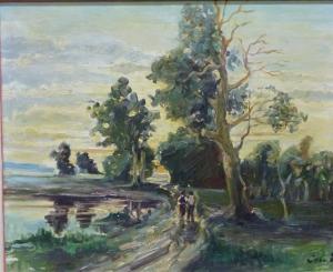 CINI Alfredo 1887-1970,Landschaft mit See und Wanderern am Wegrand,Georg Rehm DE 2018-07-12