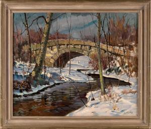 CIRINO Antonio 1889-1983,Snowy scene of a stone bridge over a stream,Eldred's US 2023-07-28