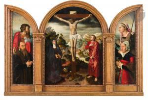 CLAEISSINS Pieter I 1500-1576,Triptyque de la Crucifixion avec des donateurs,1550,Ader FR 2024-03-26