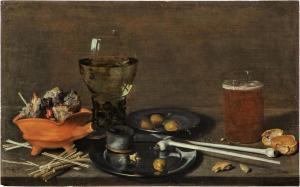 CLAESZ Pieter 1597-1661,Still life with a large glass of wine and clay pipes,Sotheby's GB 2023-06-13