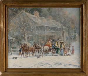 CLAGHORN Joseph C 1869-1947,Stagecoach in snowfall,Eldred's US 2023-07-27