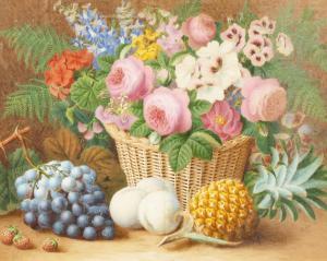 CLAPHAM James T 1862-1868,A still life of mixed flowers in a basket wit,19th Century,John Nicholson 2020-12-07