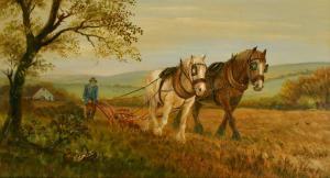 CLAPTON Henry W 1900-1900,Shire horses ploughing a field,1987,John Nicholson GB 2022-02-09