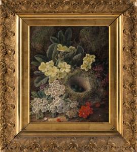 CLARE George 1835-1900,Still life of a bird's nest and flowers,Eldred's US 2023-02-03