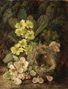 CLARE Vincent 1855-1930,Primroses and bird's nest on a mossy bank,Christie's GB 1998-10-28