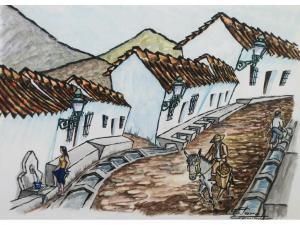 CLAREL S,A Spanish village with figures,1965,Capes Dunn GB 2011-05-10