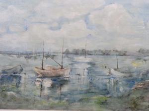 Clark B.J,estuary scene with moored boats,1981,Crow's Auction Gallery GB 2017-11-08