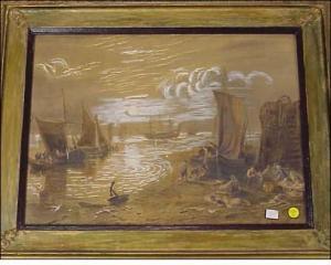 CLARK J H,harbor scene with figures on numerous boats and on shore,Winter Associates US 2008-01-14
