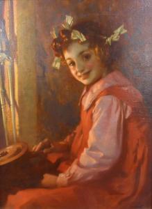 CLARK James 1834-1926,A young girl seated at a fireside with bellows,Tennant's GB 2016-07-23