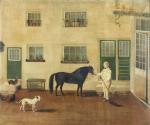 CLARK JAMES 1812-1884,gentleman holding a horse by the reins with a dog ,Denhams GB 2024-01-24
