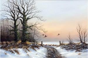 CLARKE F 1800-1800,Pheasant In Flight over a Winter Landscape,Keys GB 2015-11-27