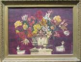 CLARKE Ivan Josef,Life of tulips and roses in three vases,1951,Cheffins GB 2015-08-06