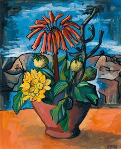 CLARKE Peter,Still Life with Indigenous Flowers and Rocky Landscape,1959,Strauss Co. ZA 2017-06-05