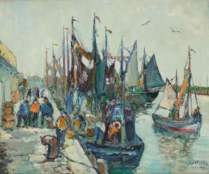 CLAROT Rene 1882-1972,Barques de pêche rentrant au port,Horta BE 2022-09-05