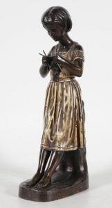 CLAUDET Max 1840-1893,une fille tricotant,Campo & Campo BE 2020-06-23