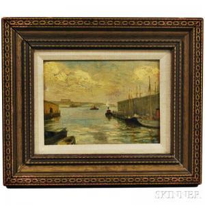 CLAUS William Anton Joseph 1862-1926,Tug Boats at Dock,Skinner US 2015-08-13