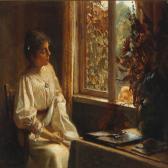 CLAUSEN Christian Valdemar 1862-1911,Interior with af woman and a child looking thr,Bruun Rasmussen 2011-01-10