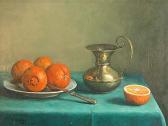 CLAVERO MEDINA Juan 1927,Bodegón de naranjas.
 Oleo sobre lienzo. 46 x 61 cms,Brok ES 2007-04-26