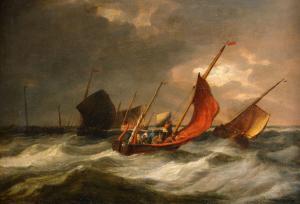 CLAY John 1800-1860,Segelbåtar på upprört hav,Stockholms Auktionsverket SE 2006-11-29