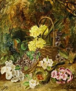 CLAYS J,Still life with spring flowers and birds nest,19th Century,Canterbury Auction 2020-10-03