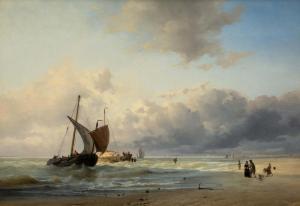 CLAYS Paul Jean 1819-1900,An elegant company watching the fishing vessels,Venduehuis NL 2023-05-23