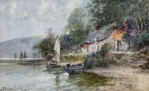 CLAYTON Joseph Hughes 1870-1929,Boats Moored by a Cottage,Duggleby Stephenson (of York) 2023-02-03