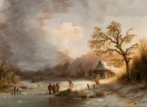 CLEENEWERCK Henry 1818-1901,A winter landscape with skaters on a frozen river,Rosebery's 2021-11-17