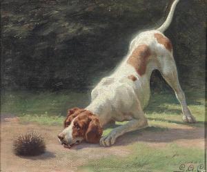 CLEMENS Gustaf Adolf 1870-1918,A dog playing with a hedgehog,Bruun Rasmussen DK 2024-04-01
