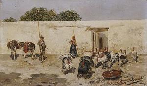 CLEMENTE Y PÉREZ Salvador 1859-1909,niños con burros y pavos,Subastas Segre ES 2007-07-03