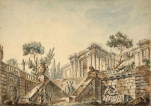 CLERISSEAU Charles Louis 1721-1820,Figures sur un escalier ,Artcurial | Briest - Poulain - F. Tajan 2023-09-26