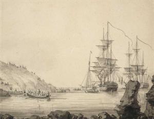 CLEVELEY John II 1747-1786,A marine assault, ships at anchor off the coast,Tennant's GB 2022-09-16