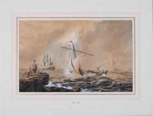 CLEVELEY Robert,FIGURES ON THE SHORE WITH SAILING SHIPS IN THE BAC,1789,Potomack 2021-06-10