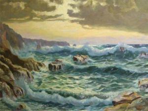 CLIFFORD WING J.V,A Rocky Coastal Scene with Waves Breaking,Keys GB 2011-12-09