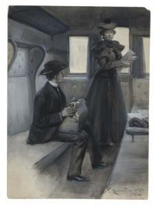 CLINEDINST Benjamin West 1860-1931,Conversation in a Train Berth,1897,Swann Galleries US 2005-06-09