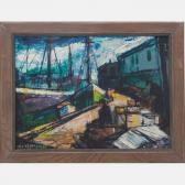 CLINEDINST May Spear 1887-1960,Harbor Scene with Figures,Gray's Auctioneers US 2018-01-17