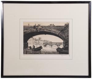Cliverd Graham 1883-1959,View of the Ponte Vecchio from Ponte Santa Trinita,Leonard Joel 2018-12-10