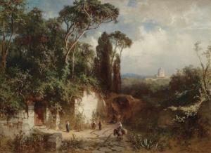 CLOSS Gustav Paul 1840-1870,Farmers on the Road near Rome - View of the Basili,Neumeister 2018-09-26