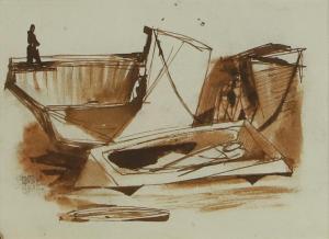 CLOUGH Prunella 1919-1999,Figure and boats,1950,Sworders GB 2024-04-09