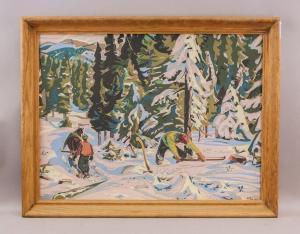 CLOUTIER Albert Edward 1902-1965,woodworkers harvesting wood,1947,888auctions CA 2024-02-01