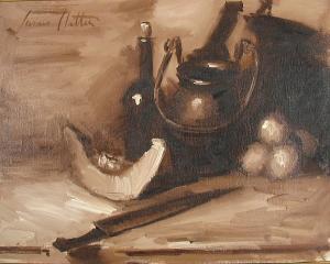 clutter james 1900,A Still Life with a Melon Slice and Wine Bottle,Bonhams GB 2007-11-11