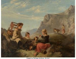 COBBETT Edward John 1815-1899,Children with their dog in the mountains,1858,Heritage US 2023-06-09