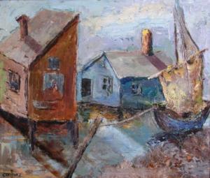 COBLENTZ Lee 1900-1900,harbor scene with Shrimp hut and boat,1968,Wickliff & Associates 2010-03-20