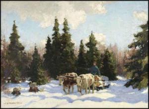 COBURN Frederick Simpson 1871-1960,Oxen and Logs,1930,Heffel CA 2014-11-29