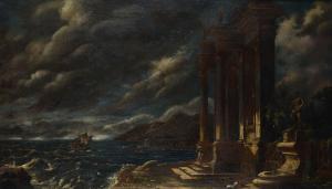 COCCORANTE Leonardo 1680-1750,Capriccio architettonico con tempesta su,Galleria Pananti Casa d'Aste 2024-02-16