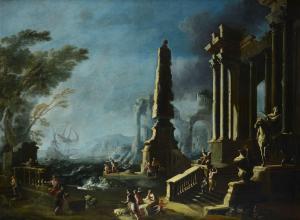 COCCORANTE Leonardo 1680-1750,Veduta di porto con architetture fantast,Galleria Pananti Casa d'Aste 2024-04-19