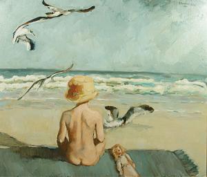 COCK de Frans 1864-1942,Meisje op het strand.,Campo & Campo BE 2007-10-23