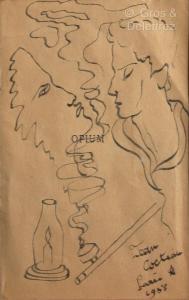 COCTEAU Jean 1889-1963,Deux personnages et pipe à opium,1938,Gros-Delettrez FR 2024-04-16