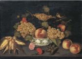 CODINO Francesco 1590-1624,Pears, a peach and grapes with a bluetit in a porc,Christie's 2005-07-08