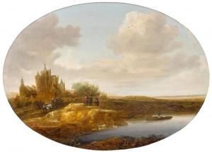 COELENBIER Jan,A river landscape with a horse-drawn cart and trav,1646,Venduehuis 2023-11-14